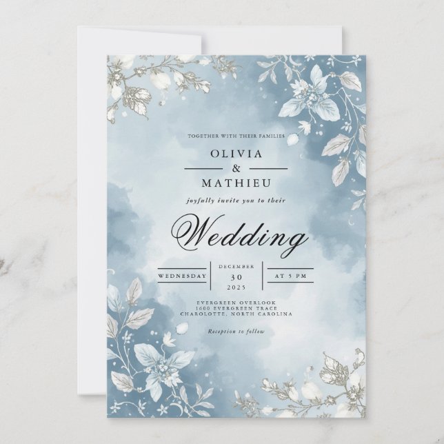 Ethereal Blue Blossom Arch Wedding Inbjudningar (Framsida)