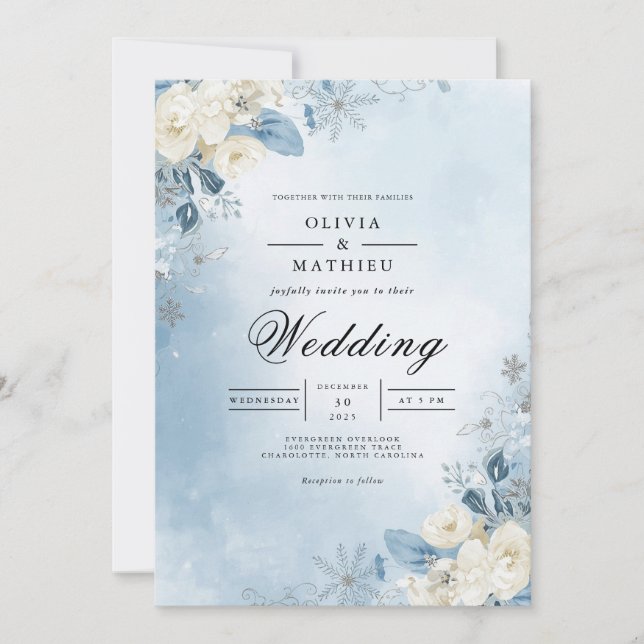 Ethereal Blue Floral Frost Wedding Inbjudningar (Framsida)