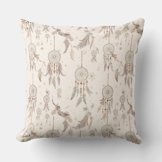 Ethereal Boho Dream Catcher Feathers Moon Stars Kudde (Framsida)