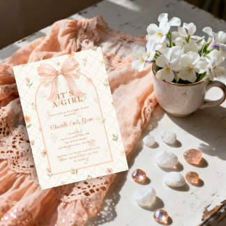 Ethereal Coquette Peach Bow Baby Shower TMF26 Inbjudningar