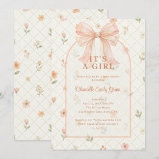 Ethereal Coquette Peach Bow Baby Shower TMF26 Inbjudningar