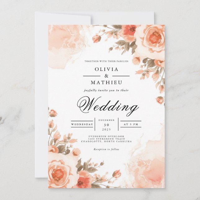 Ethereal Coral Bloom Arch Wedding Inbjudningar (Framsida)