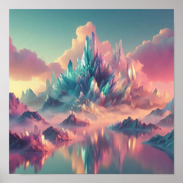 Ethereal Crystal Mountains in Pastel Horizon Poster (Framsidan)