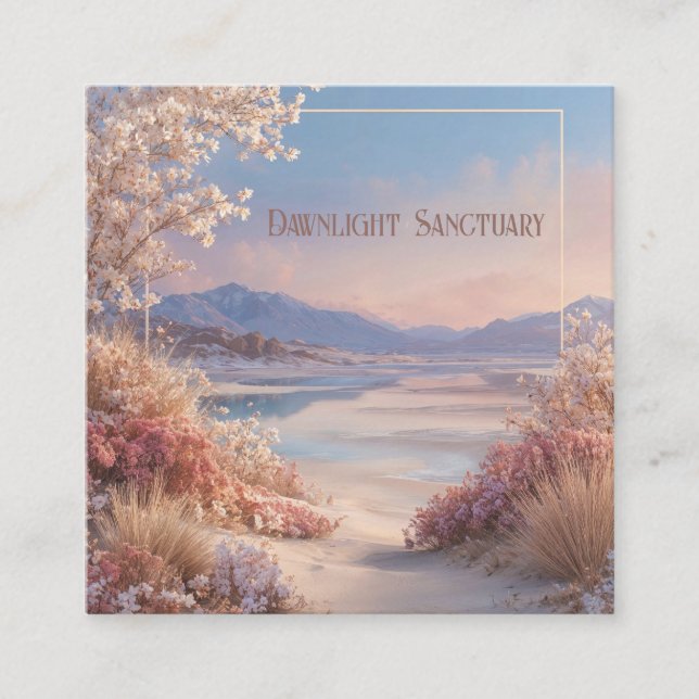 Ethereal Desert Oasis Gold Frame Pink Floral Fyrkantigt Visitkort (Framsida)