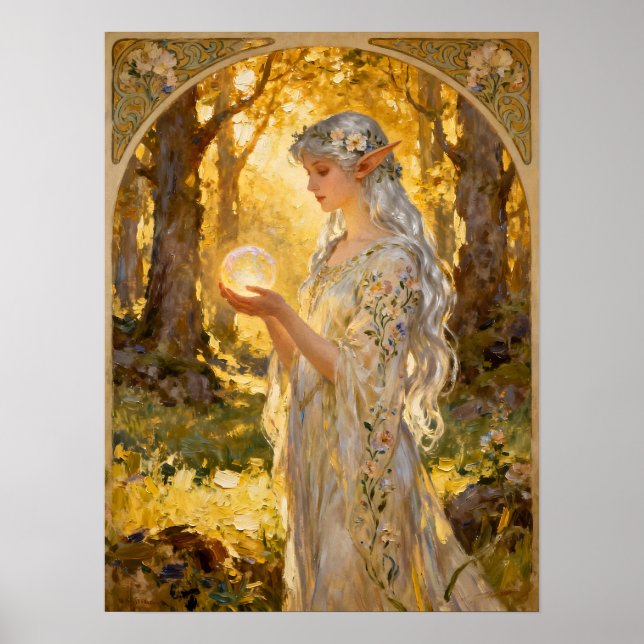 Ethereal Elf Maiden Art Nouveau Style Poster (Framsidan)