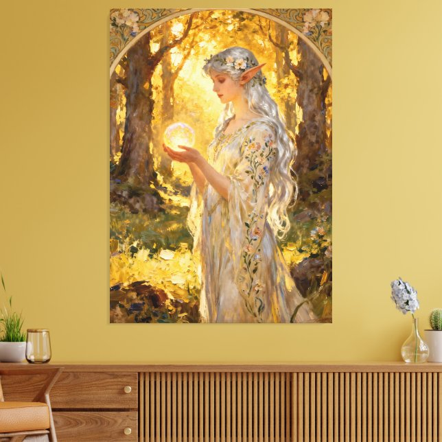 Ethereal Elf Maiden in Art Nouveau Style Canvastryck (Insitu (Vardagsrum))