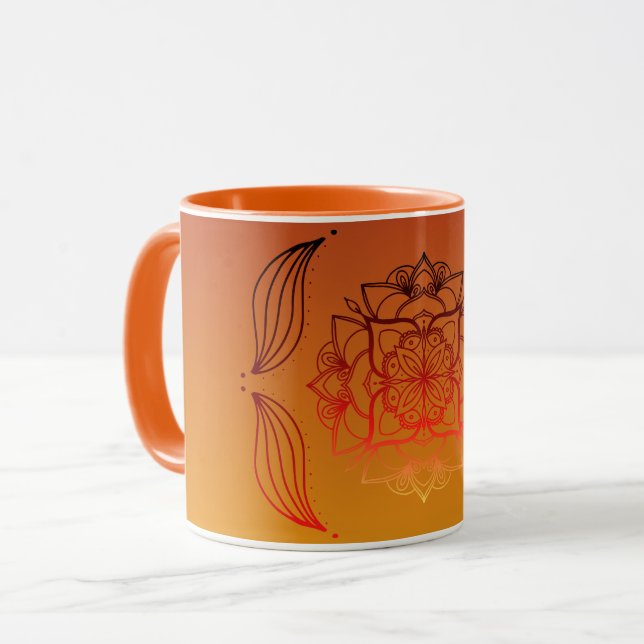 Ethereal Embers – Röd och orange blomsterkonst Mugg (Framsida vänster)
