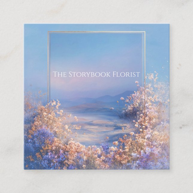 Ethereal Floral Meadow Gold Frame Serene Landscape Fyrkantigt Visitkort (Framsida)
