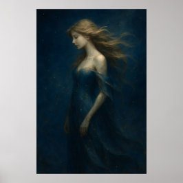 Ethereal Girl in Blue Dress – Dreamy Fantasy Art Poster