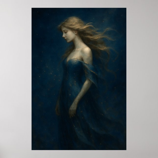 Ethereal Girl in Blue Dress – Dreamy Fantasy Art Poster (Framsidan)