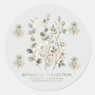 Ethereal Gold & Sage Botanical Collection Runt Klistermärke