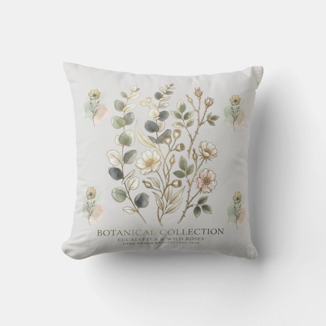 Ethereal Gold & Sage Botaniska Kollektion Kudde (Framsida)