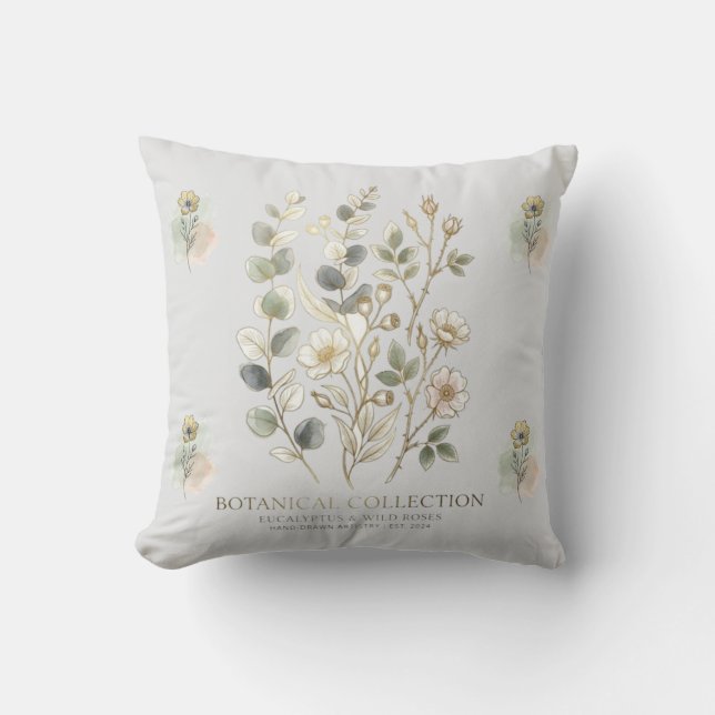 Ethereal Gold & Sage Botaniska Kollektion Kudde (Framsida)