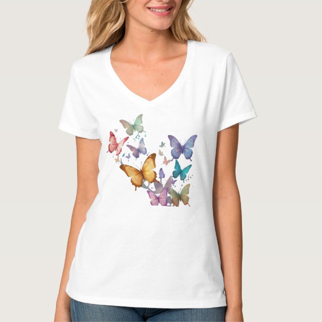 Ethereal Iridescent Butterflies T Shirt (Framsida)
