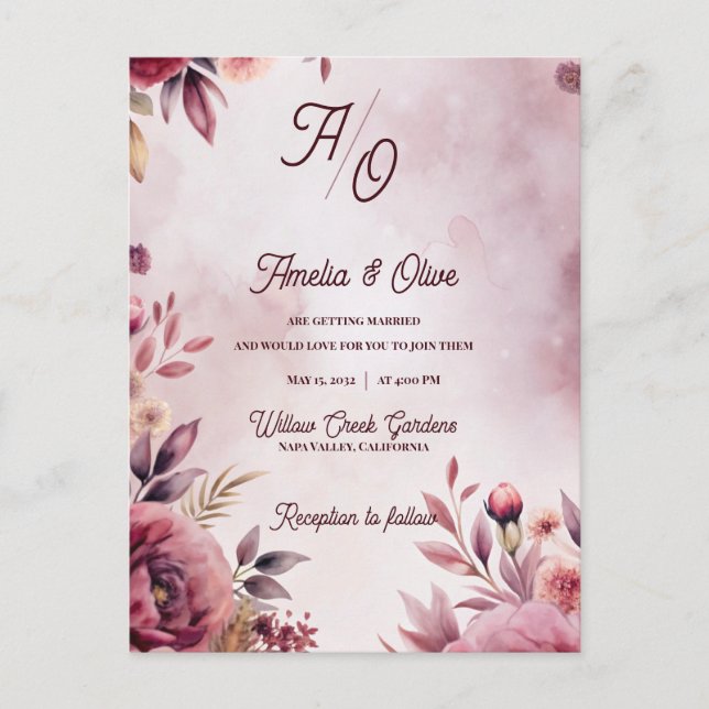 Ethereal Mauve Romantic Luxury Wedding Invitation Vykort (Framsida)