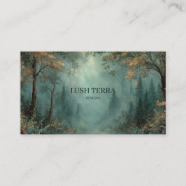 Ethereal Misty Forest Path Teal Gold Rustic Visitkort