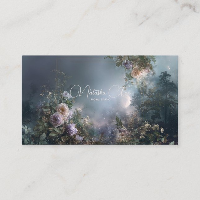 Ethereal Misty Forest Rose Floral Gold Frame Visitkort (Framsida)