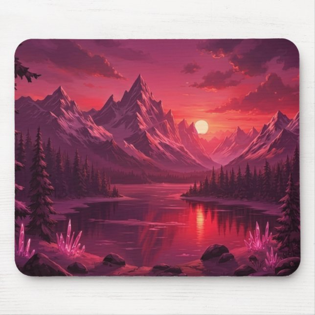 Ethereal Mountain Sunset Mouse Pad - Pink Crystal  Musmatta (Framsidan)