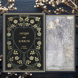 Ethereal Navy & Gold Vintage Art Nouveau Wedding Spara Datumet