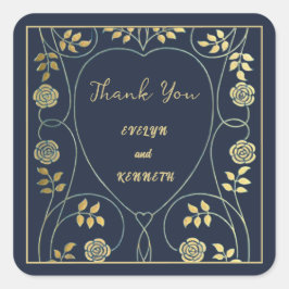 Ethereal Navy Vintage Art Nouveau Wedding  Fyrkantigt Klistermärke