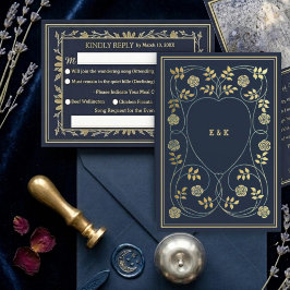 Ethereal Navy Vintage Art Nouveau Wedding RSVP Tilläggskort