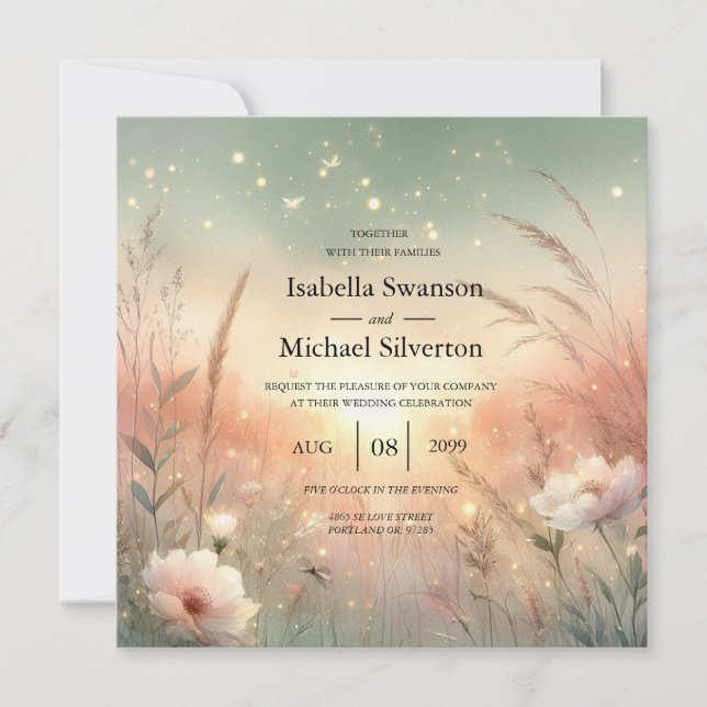 Ethereal Pastel Wildflower Field Wedding Inbjudningar (Framsida)