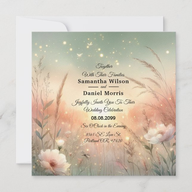 Ethereal Pastel Wildflower Field Wedding Inbjudningar (Framsida)