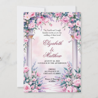 Ethereal Pink Rose Column Wedding Invitation Inbjudningar