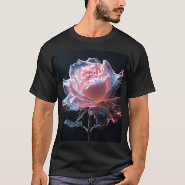 Ethereal Rose Glowing Petals with Sparkling Light T Shirt (Framsida)