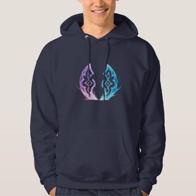 Ethereal Rune Convergence – Arcane Energy Emblem Hoodie (Framsida)