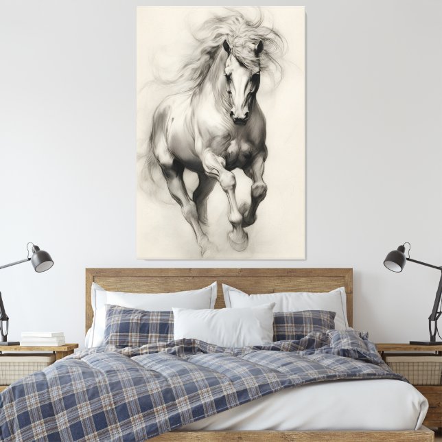 Ethereal Running Horse Pencil Sketch Canvastryck (Insitu (sovrum))