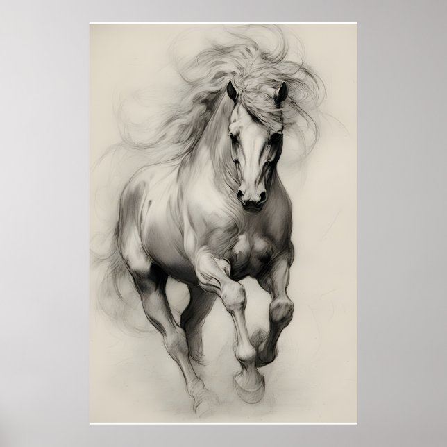 Ethereal Running Horse Pencil Sketch Poster (Framsidan)