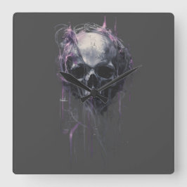 Ethereal Skull Abstract Grunge Dark Art T-Shirt Fyrkantig Klocka