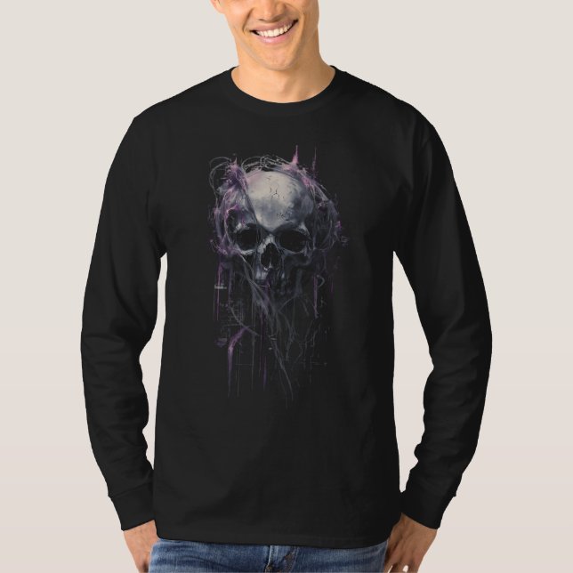 Ethereal Skull Abstract Grunge Dark Long Sleeve T Shirt (Framsida)