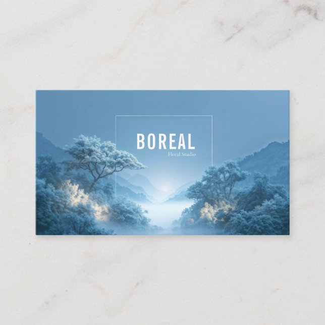 Ethereal Snowy Forest Mountain Valley Clean Frame Visitkort (Framsida)