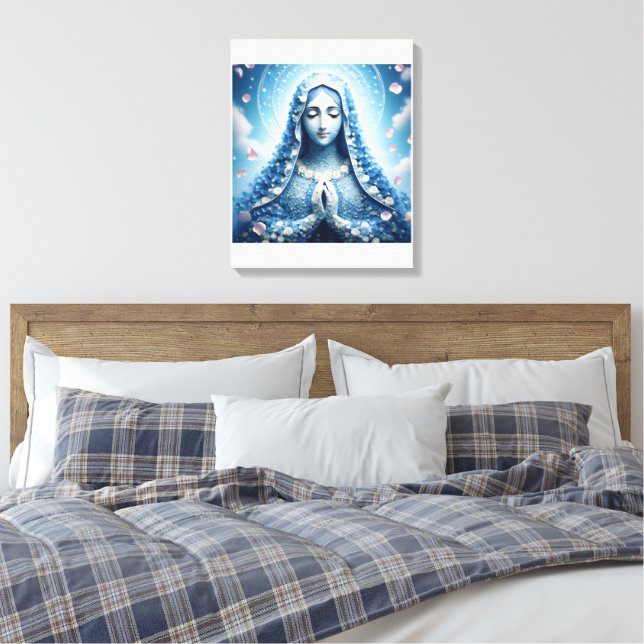 Ethereal Virgin Mary Blue Rose Portrait  Canvastryck (Insitu (sovrum))