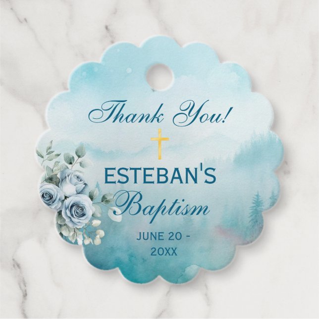 Ethereal Watercolor Baptism Gåvor Etiketter (Framsida)