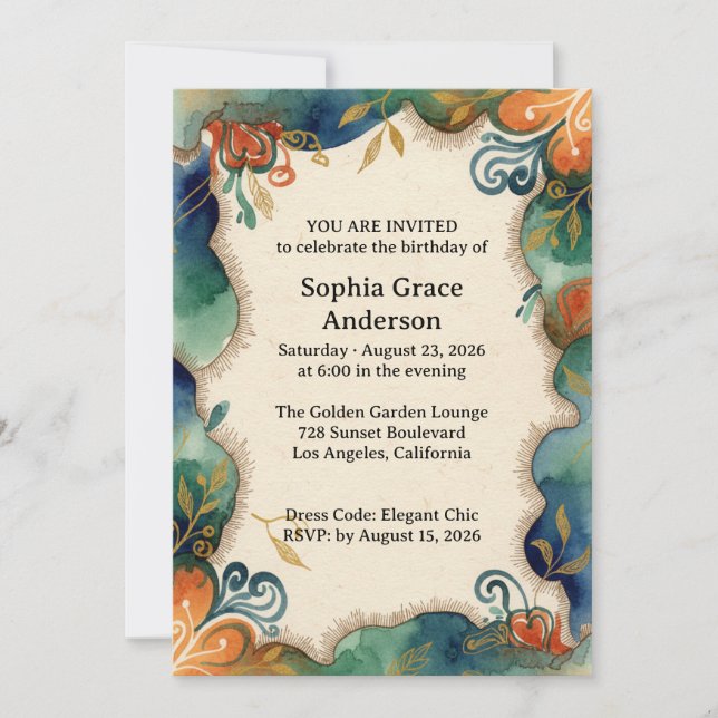Ethereal Watercolor Floral birthday Invitation Inbjudningar (Framsida)