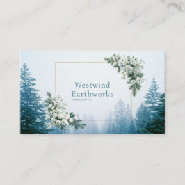 Ethereal White Rose Pine Forest Winter Gold Frame Visitkort