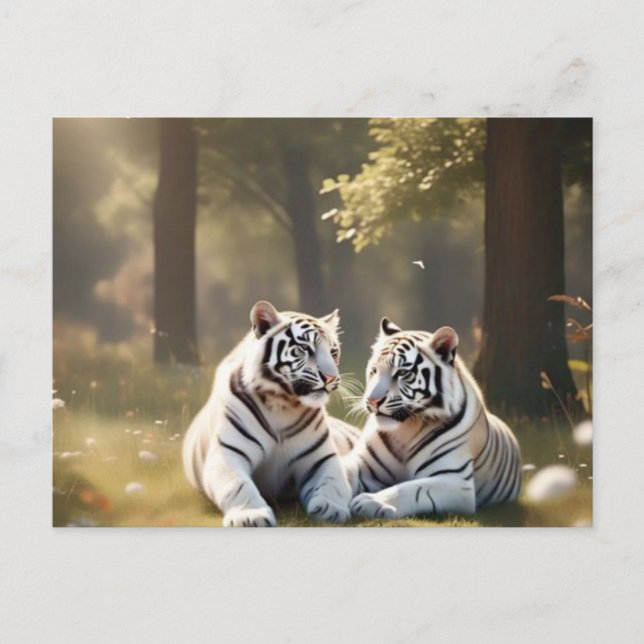 Ethereal White Tigers – Woodland Postcard Vykort (Framsida)