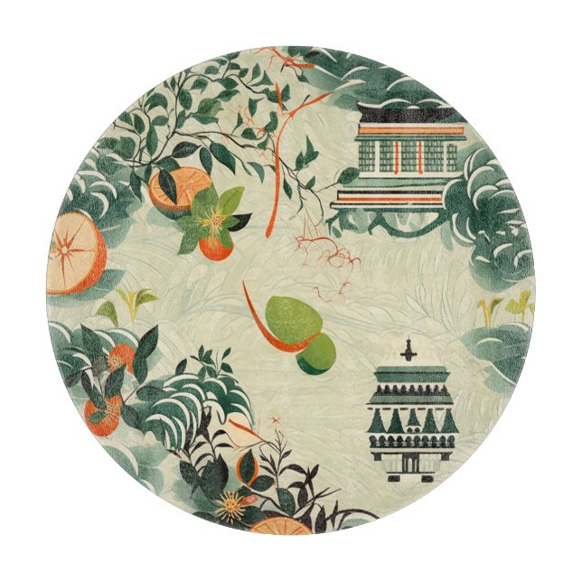 Ethereales Orangenmuster mit Zen-Tempeln (Framsidan)