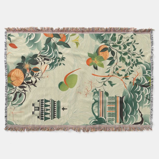 Ethereales Orangenmuster mit Zen-Tempeln Filt (Framsidan)