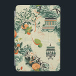 Ethereales Orangenmuster mit Zen-Tempeln iPad Mini Skydd<br><div class="desc">Das Bild zeigt ein stilisiertes, minimalistisches Muster, das üppige grüne Blätter und saftige orangefarbene Früchte vereint, die auf einem sanften, welligen Hintergrund ruhen. Zwei elegante Tempelstrukturen ragen harmonisch aus der Natur hervor, strahlen Ruhe und spirituelle Tiefe aus. Die Farbpalette aus Grün, Orange und Creme vermittelt Frische und Gelassenheit, einladend zu...</div>
