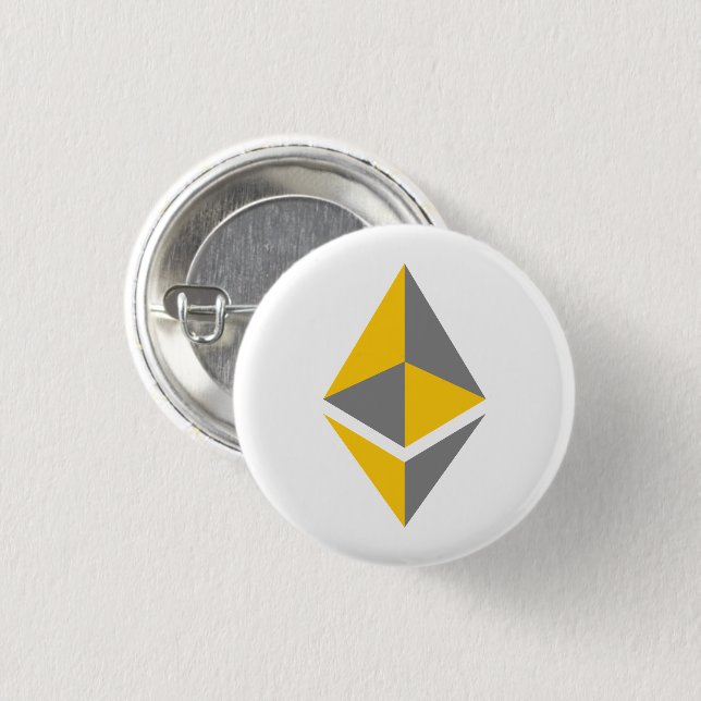 Ethereum ETH Grå och Guld Logotyp | Knappsats Knapp (Framsida & baksida)