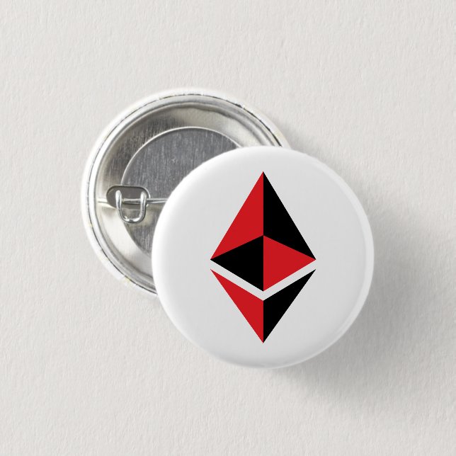 Ethereum ETH Svart & Rött Logotyp | Knappsats Knapp (Framsida & baksida)