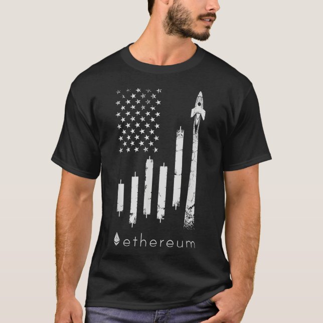 ETHEREUM till ETH-myntet i Måne Crypto US Flagga T Shirt (Framsida)