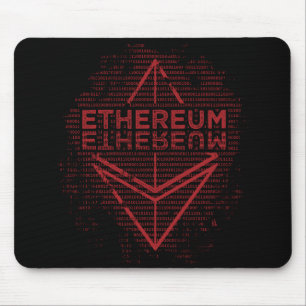Ethereum vadderar binärt rött på svart mus musmatta