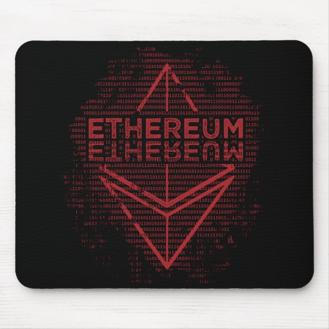 Ethereum vadderar binärt rött på svart mus musmatta (Framsidan)