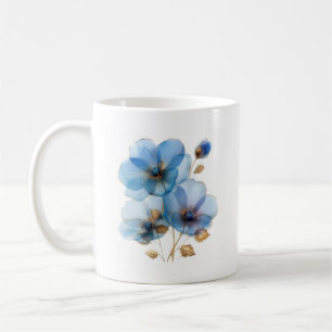 Etherska vattenfärgen azure blue och guld blommor kaffemugg