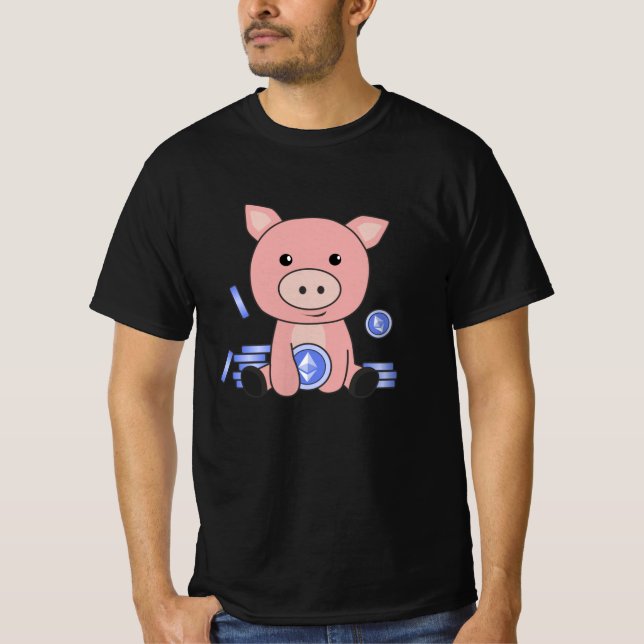 Etherum Piggy Bank Hodl Mynt Hold Digital T Shirt (Framsida)